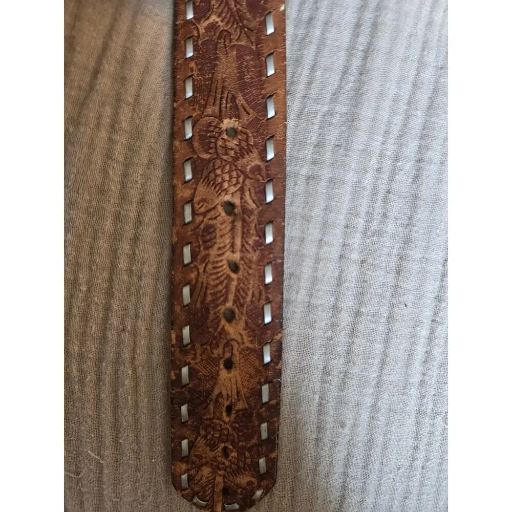 vintage TOOLED buckle belt LACED handcrafted 40 tapered ACORNS leather WESTERN